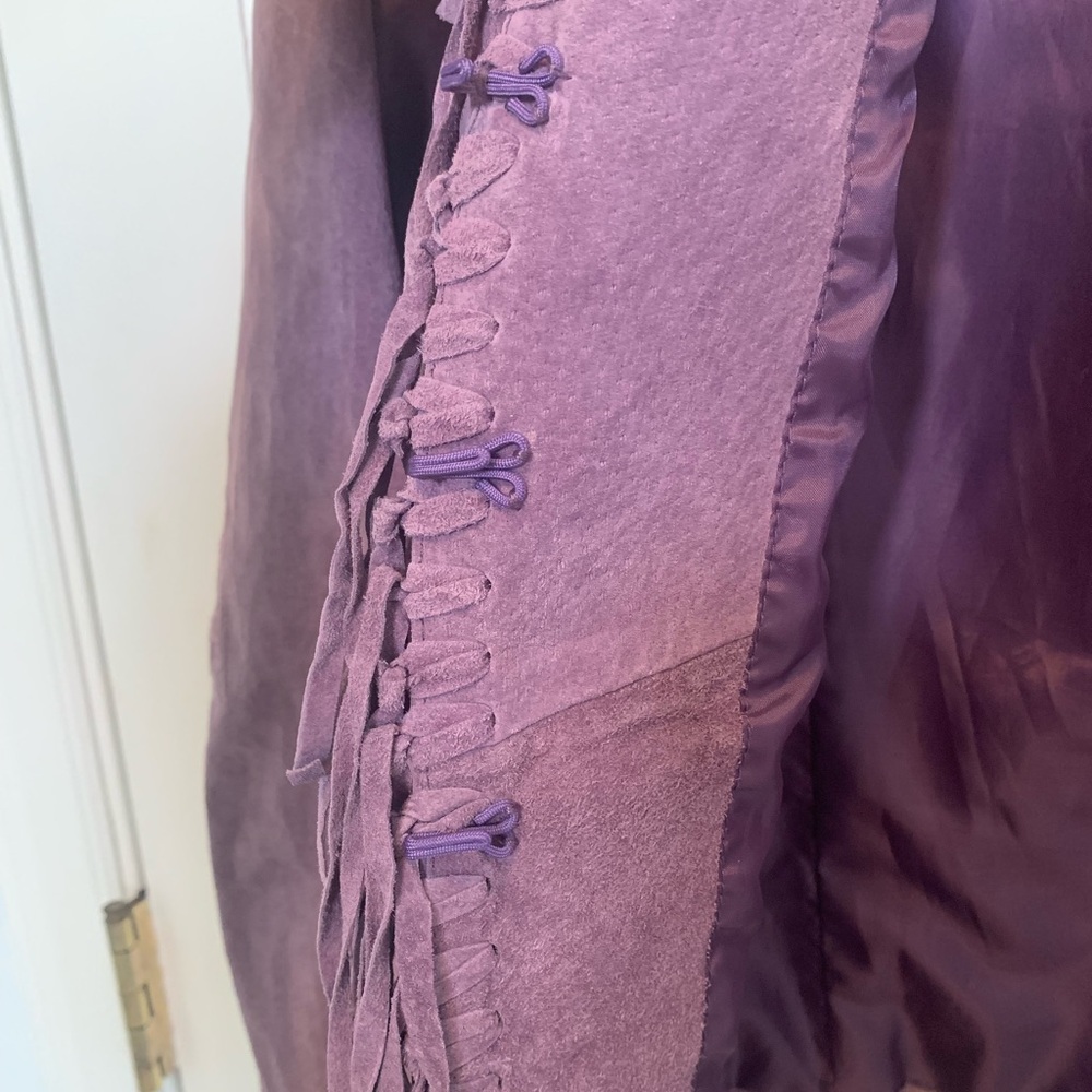 Vintage 90s Purple Suede Leather Fringe Jacket Western Boho Y2K Size M - Picture 5 of 6